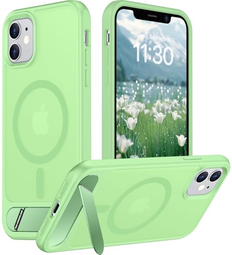 Magnetic Compatible with iPhone 11 Phone Case, [Built-in Invisible Kickstand][Compatible with MagSafe] [Military Grade Shockproof] Slim Translucent Matte Phone Case for iPhone 11 6.1" - color: Light Green, size: For Iphone 11