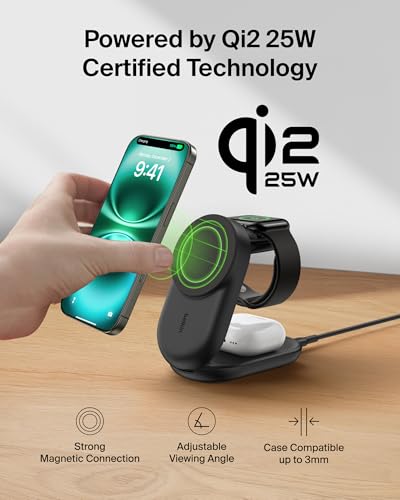 Belkin Qi2.2 25W Wireless 3 in 1 Foldable Fast Charging Station for iPhone - color: Black