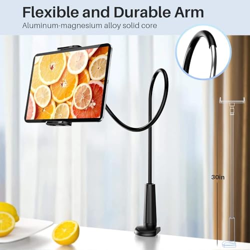 Gooseneck Tablet Holder Cell Phone Holder, Universal 360° Flexible Tablet Stand, Lazy Arm Holder Clamp Mount Bracket Bed for iPad mini/Air, Samsung Galaxy Tab and 4.7-11" Devices(Black)