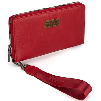 Wrangler Womens Wallet Wristlet Long Purse Designer Clutch Large Capacity Credit Card Holder for Women - color: A-Red