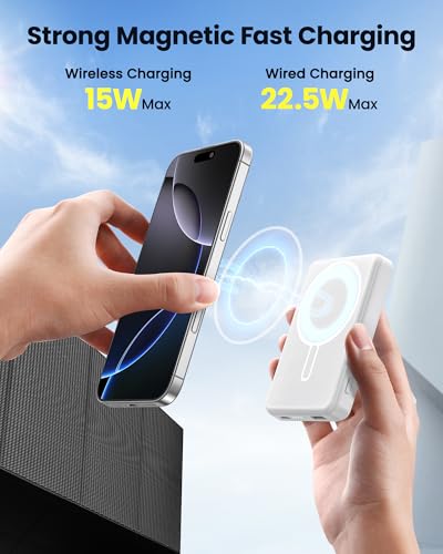 Magnetic Portable Charger Power Bank 12000mAh MagSafe Compatible Battery Pack 22.5W USB C Fast Charging Wireless Battery Pack Phone Charger for iPhone 17/16/15/14/13/12 All Series White - color: White