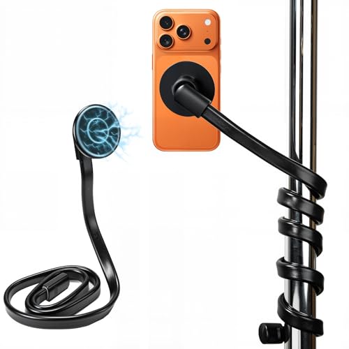 Magnetic Flexible Gooseneck Phone Holder, 35-Inch Portable Long Arm Phone Mount, Compatible with MagSafe, for Gym Treadmill, Spin Bike, Stroller, Shopping Cart, Wheelchair, Desk & Chair and More