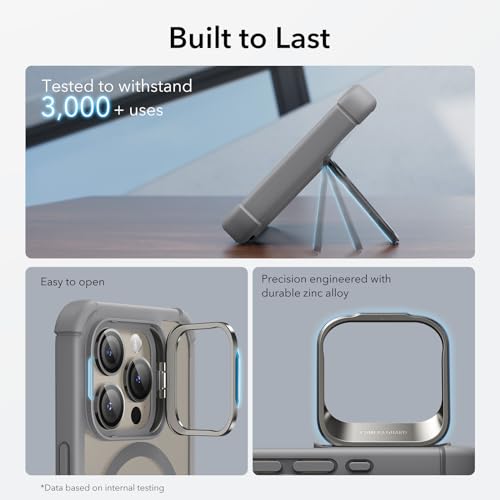 ESR for iPhone 15 Pro Case with Stand, Compatible with MagSafe, Full-Body Military-Grade Drop Proof Case with Built-in 9H+ Tempered Glass Screen Protector, Armor Series, Clear Grey - color: Clear Grey + Stand
