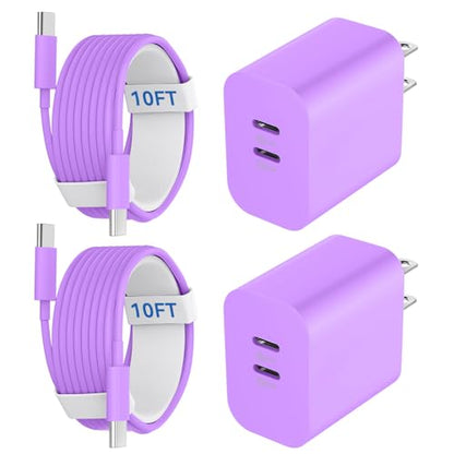 Phone 17 16 15 Charger USB C Wall Charger Block with 10FT USB C Fast Charging Cable for Phone 17 16 15/16 15 Plus/16 15 Pro/17 16 15 Pro Max - color: purple, size: 10 Feet