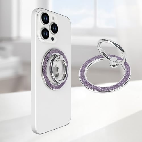 Guppy Magnetic Phone Ring Holder, Glitter Magnet Finger Ring Grip Stand Holder, 360° Rotation with Cell Phone Ring Stand, Compatible with MagSafe for iPhone 17 Pro Max 16 15 14 13 12 All-Purple - color: Purple