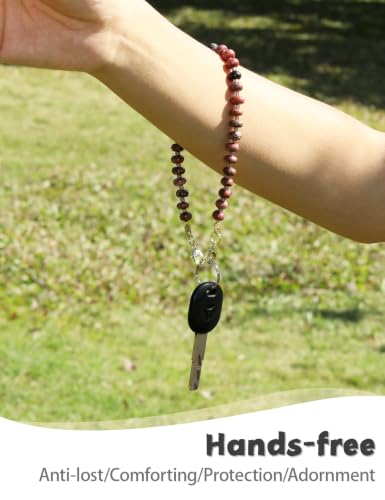 CH.yishi Beaded Phone Charm Wrist Strap with Tether Tab,Camera Lanyard - color: Red-Striped Rhodochrosite