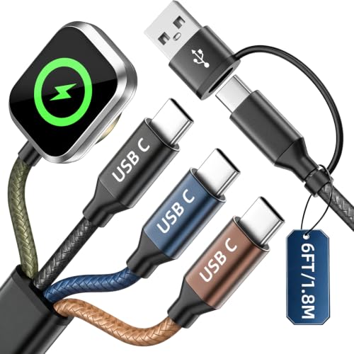 Travel Essentials Triple USB C 4in2 Multi Charging Cable for iWatch Charger - color: Green&Blue&Coffee, size: AC to 2C+L+iWatch