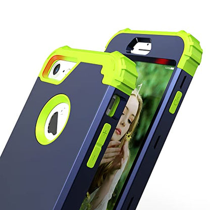 IDweel for iPhone 8 Case,for iPhone 7 Case with Screen Protector, 3 in 1 Shockproof Hybrid Heavy Duty Hard PC Cover Soft Silicone Sturdy Bumper Full Body Sturdy Case,Navy Blue/Grass Green - color: Navy Blue/Grass Green