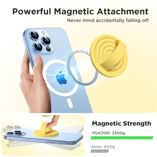 Upgraded Magnetic Phone Grip, Liquid Silicone Soft and Portable, Removable Finger Loop Ring Grip Holder for iPhone, Strong Magnetic Attraction, Compatible with MagSafe Phone Case, Yellow - color: Yellow