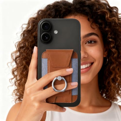 Magnetic Card Wallet Holder For Magsafe Wallets with Grip, 7 Cards Holder RFID Blocking, Ring Stand Stick on Wallet, Leather Magnetic Phone Wallet with Privacy Flap - color: brown elastic circular support