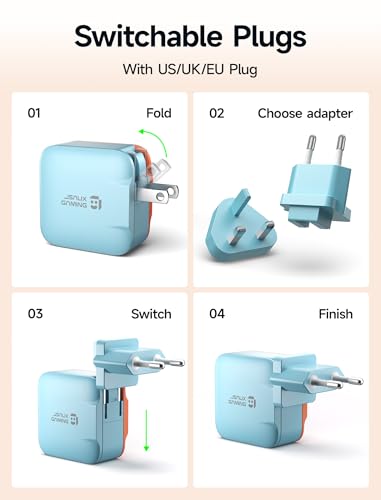 JSAUX 65W GaN USB C Charger for Switch 2, EU/UK Plug, 6.6FT Cable, Blue - color: Blue&Orange