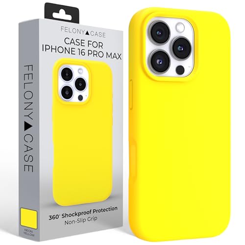 FELONY CASE for iPhone 16 Pro Max Silicone Case, Shockproof, Neon Yellow | Liquid Silicone Cover, Microfiber Lining, Non-Slip Grip, Anti-Scratch interior, 360° Protection Cover, Vivid Colors - color: Neon Yellow, size: iPhone 16 Pro Max w/o MagSafe
