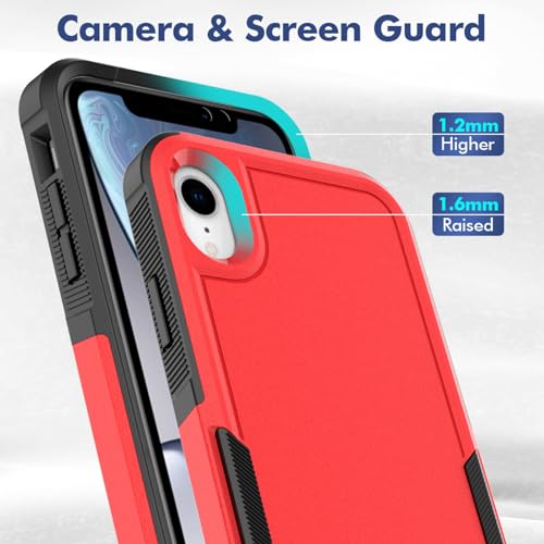 for iPhone XR Case: Dual Layer Protective Heavy Duty Cell Phone Case Shockproof Rugged Bumper Tough with Screen Protector - 16ft Military Grade Drop Tested for Appple iPhone XR (6.1 inch), Red - color: Red (PC) + Black (TPU)