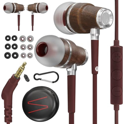 Symphonized Premium Wooden Wired Earbuds with Microphone (Aux 3.5mm Jack) - color: Ember, style: 3.5mm Aux