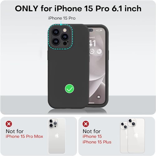 Vooii Compatible with iPhone 15 Pro Case, Upgrade Defender Liquid Silicone, [Enhanced Camera Protection] [Soft Anti-Scratch Microfiber Lining] Shockproof Phone Case iPhone 15 Pro 6.1 inch - Black - color: Black, size: iPhone 15 Pro