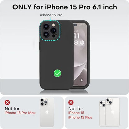 Vooii Compatible with iPhone 15 Pro Case, Upgrade Defender Liquid Silicone, [Enhanced Camera Protection] [Soft Anti-Scratch Microfiber Lining] Shockproof Phone Case iPhone 15 Pro 6.1 inch - Black - color: Black, size: iPhone 15 Pro