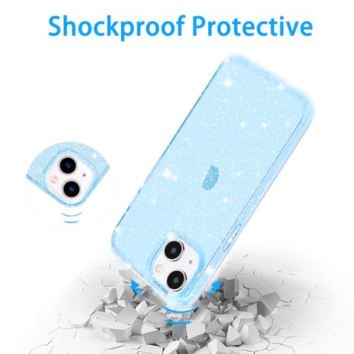 JJGoo Compatible with iPhone 15 Plus Case Glitter, Clear Transparent Soft TPU Sparkle Anti-Scratch Shockproof Protective Phone Bumper, Women Girls Slim Bling Sparkly Phone Case, Translucent Blue - color: Blue, size: for iPhone 15 Plus
