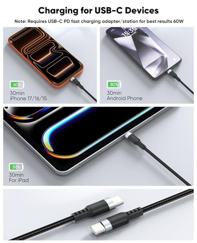 4ft USB C Cable Fast Charging 60W, USBC to USB-C Charge Cord 4 Foot - size: 4 Feet