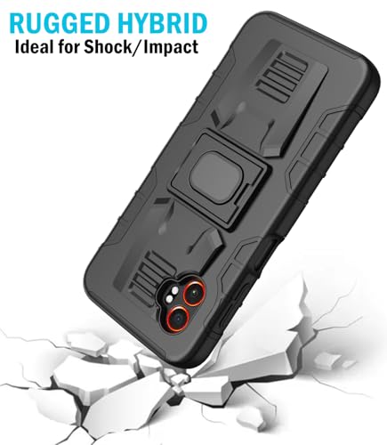 Nakedcellphone Rugged Combo for Samsung Galaxy XCover 7 Pro Case - Black | Hybrid Cover + Belt Clip Holster, Rotating Phone Holder, Ring Grip, with Kickstand, For XCover7 Pro (2025, SM-G766) - color: Black