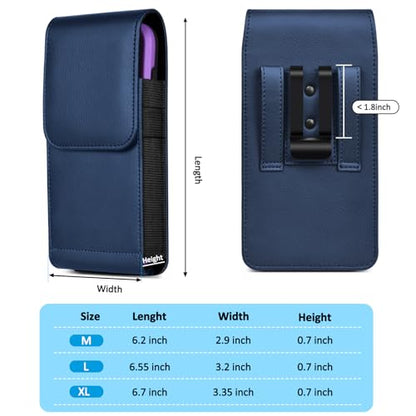 ACCKUO Leather Phone Holster with Strong Metal Belt Clip and Magnetic Closure Compatible with iPhone 16/15/14/13/12 Pro Max, Galaxy S25/S24/S23/S22 Plus & FE, L-Blue - color: Blue, size: Large
