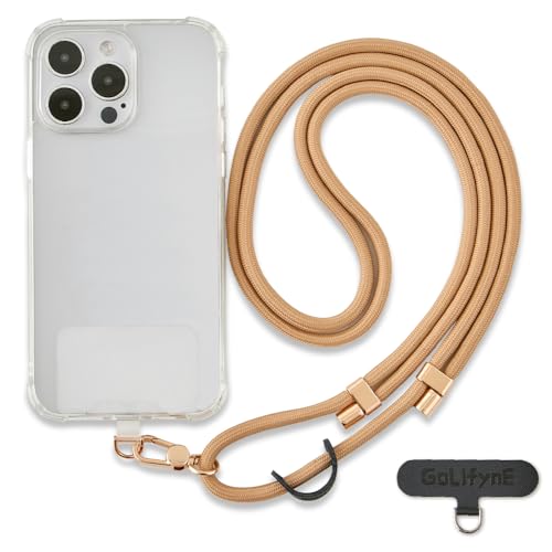 Phone Lanyard Crossbody, Anti Theft Phone Strap with 2 Tether Tabs - color: Apricot/Gold