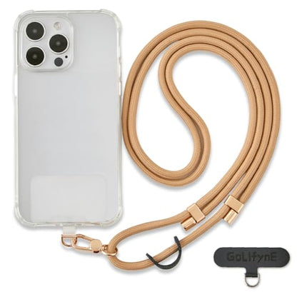 Phone Lanyard Crossbody, Anti Theft Phone Strap with 2 Tether Tabs - color: Apricot/Gold