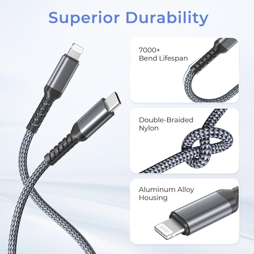 Basesailor iPhone 14 13 Pro Max Charger Cable 10FT with USB A Adapter - color: Gray, size: 10FT/3M