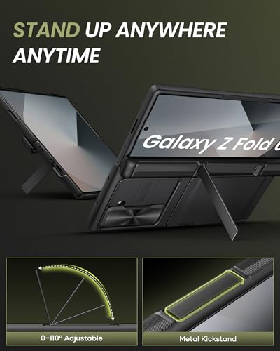 for Samsung Galaxy Z Fold 6 Case, Stand & Card Holder, 2024, Black - color: Black-S