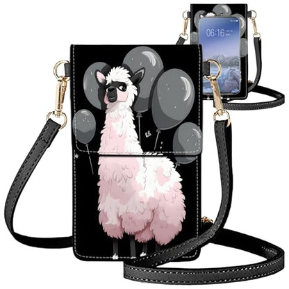 for Women Cell Phone Purse,with Touchscreen Cell Phone Purse,PU Leather Shoulder Bag Waterproof Phone Wallet Case with Clear Touch Screen Window up to 6.7 inch Smartphone, - color: Black and White Alpacas-247