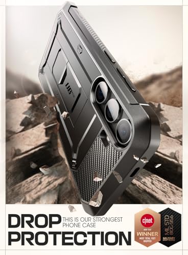 SUPCASE for Samsung Galaxy S24 Case with Stand [2 Front Frames] [Built-in Screen Protector & Belt-Clip] [Military-Grade Protection] Heavy Duty Rugged Kickstand Phone Case for Galaxy S24 6.2", Black | 2x Front Frame, Invisible Kickstand, Belt Clip Holster,