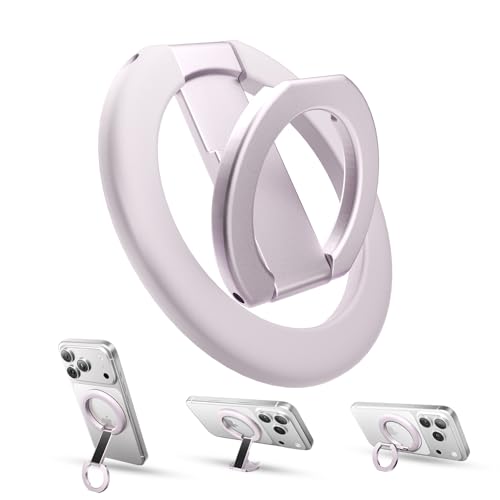 tounee Double-Sided Magnetic Phone Ring Holder Compatible with MagSafe, N52 Strong Magnet Grip & Foldable Kickstand for Gym Rack, Fridge, Fits iPhone 17 16 15 14 Pro Max (Purple) - color: Purple