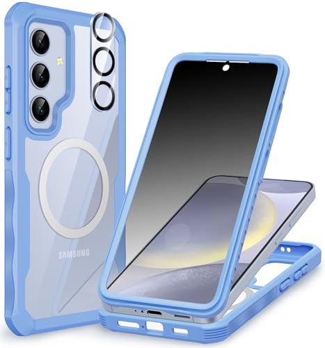 CENHUFO Magnetic Privacy for Samsung Galaxy S24 Case, Full Body Phone Case with Built-in Privacy Screen Protector and Camera Lens Protector, Anti Peep Shockproof Bumper Clear Protective Cover -Blue - color: Blue, size: S24
