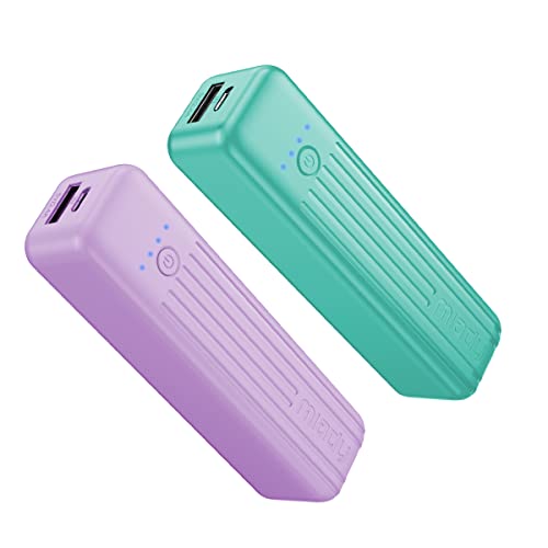 Miady 2-Pack Small Portable Charger 5000mAh Power Bank Travel Battery Pack - color: Green+Purple