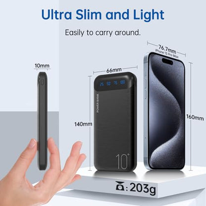 YOBON Power Bank 2 Pack 10000mAh Portable Charger with 2 USB 2.4A Outputs & USB C in/Out Slim Battery Pack for Huawei iPhone 16 15 14 13 12 iPad Samsung Galaxy Android Tablet - color: Black + Black