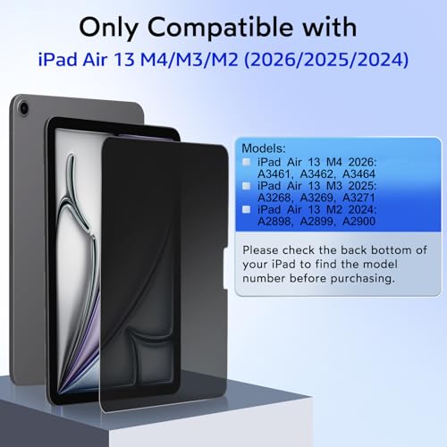 MOBDIK Privacy Screen Protector for iPad Air 13 M4/M3/M2 2026/2025/2024 - size: iPad Air 13 2026/2025/2024