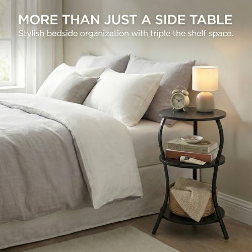 YEAKOO Small Round Side Table,3-Tier Slim Waist End Table for Small Spaces - color: Black, style: Classic