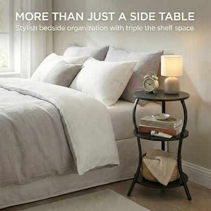 YEAKOO Small Round Side Table,3-Tier Slim Waist End Table for Small Spaces - color: Black, style: Classic