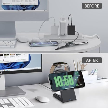 25W Magnetic Wireless Charging Stand for Mag-Safe, 3 in 1 Fast Wireless Charger Station for iPhone 17 Pro Max/17 Air/16 Pro/16 Plus/15/14/13/12 mini,Air Pods,Apple Watch