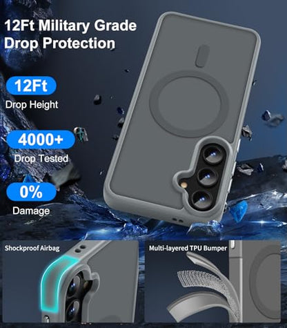 N52 Strong Magnetic Case for Samsung Galaxy S23 Case, Fit for MagSafe Thin Shockproof Drop Protection Translucent Non-Fingerprint/Scratch Slim Protective S23 Phone Case-Frosted Grey - color: Frosted Grey