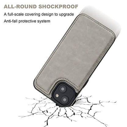 ONETOP for iPhone 14 Plus Wallet Case with Credit Card Holder,Gray | Kickstand,ID/Cash Holder,Case Wallet with Card Slots,Double Magnetic Clasp,Durable PU Leather Shockproof Cover for Women Men - color: Gray