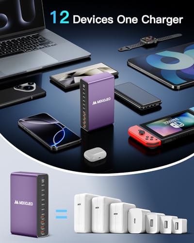 MEKIOJEO 12 Ports Aluminum Alloy 380W Charging Station USB C Charger Block - color: Purple