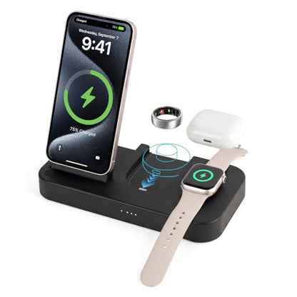 4 in 1 Charging Station for Oura Ring Gen 3 Charger (Oura Ring Charger NOT Included), 15W Fast Magnetic Charger for iPhone, Apple Watch, AirPods, Wireless Charger for Samsung Galaxy