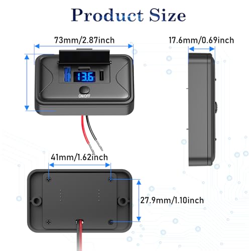 90W 12V USB Outlet Panel Wall Mount, Dual 36W USB C and QC 3.0 18W Car USB Port Charger with Voltmeter Button Switch, Waterproof 3 USB Multi Port Power Outlet DIY 12V Accessories for Car Bus RV -2 PC - size: 2PCS