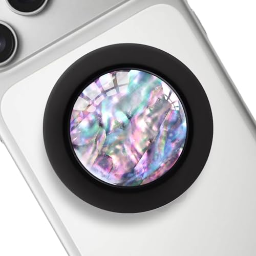 Clear Crystal Natural Sea Shell Mother of Pearl Magnetic Phone Grip Compatible with Magsafe，Collapsible Mobile Phones Stand Holder for Smartphone Tablet Cell Phone Accessory - Purple - color: Purple
