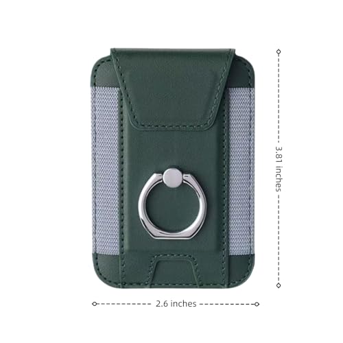 Magnetic Card Wallet Holder For Magsafe Wallets with Grip, 7 Cards Holder RFID Blocking, Ring Stand Stick on Wallet, Leather Magnetic Phone Wallet with Privacy Flap - color: green elastic circular support