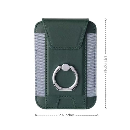 Magnetic Card Wallet Holder For Magsafe Wallets with Grip, 7 Cards Holder RFID Blocking, Ring Stand Stick on Wallet, Leather Magnetic Phone Wallet with Privacy Flap - color: green elastic circular support