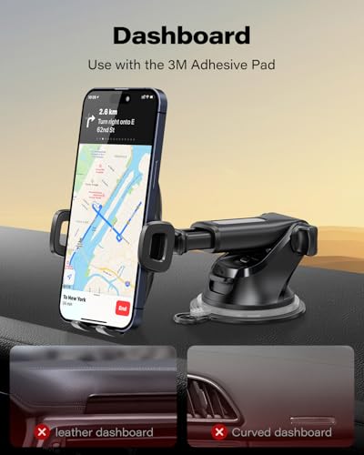 APPS2Car Car Phone Holder Military-Grade Suction Cup Dashboard Windshield - color: Black_Non-Adjustable Feet