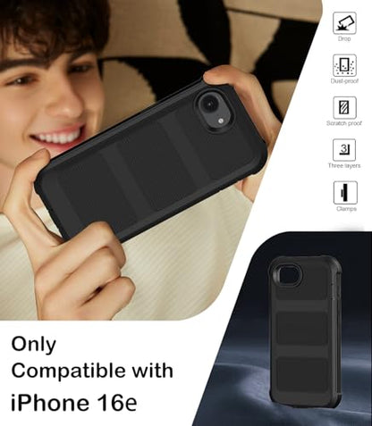 for iPhone 16e Case with Belt Clip Holster,iPhone 17e Case w/Screen Protector X2,Heavy Duty Shockproof Drop Protection Military Grade 2-Layers Rugged Durable Phone Cover for Apple 16e 17e (Black) - color: w-Black
