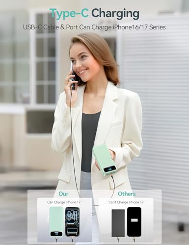 aonidi Portable Charger 20000mAh with Built-in Cables&AC Wall Plug, Green - color: Lime