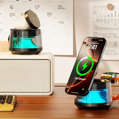 Zunate 3 in 1 Magnetic Charging Station for Phone, Earbuds and Watch, 15W Wireless Charger with Night Light and Wireless Bluetooth Speaker, Portable Charger for Home and Travel